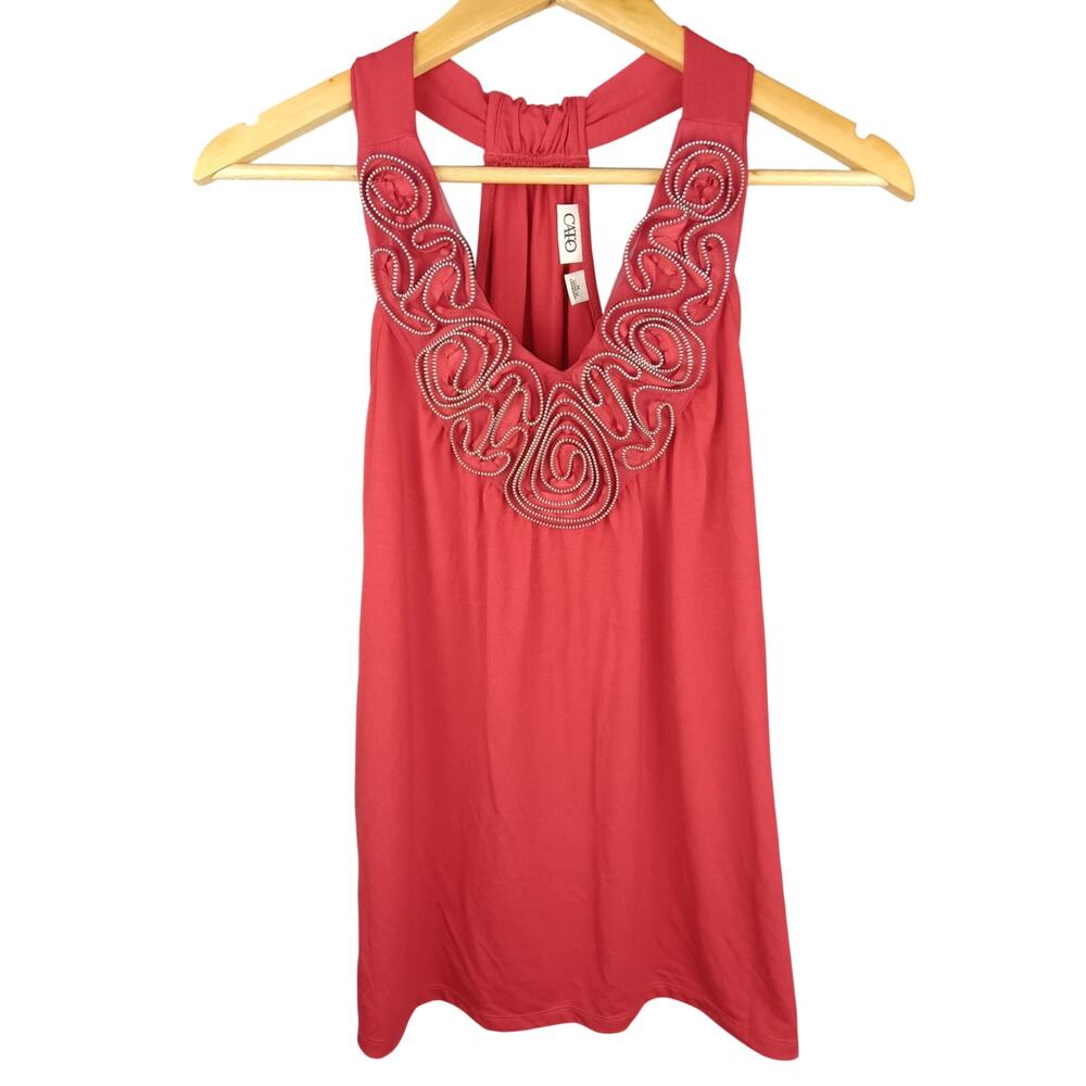 Cato Red Sleeveless Zipper Rosette Tunic Tank Top